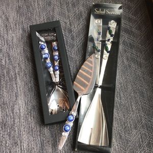 Two Beaded Serving & Salad Sets + Extra Cake Server